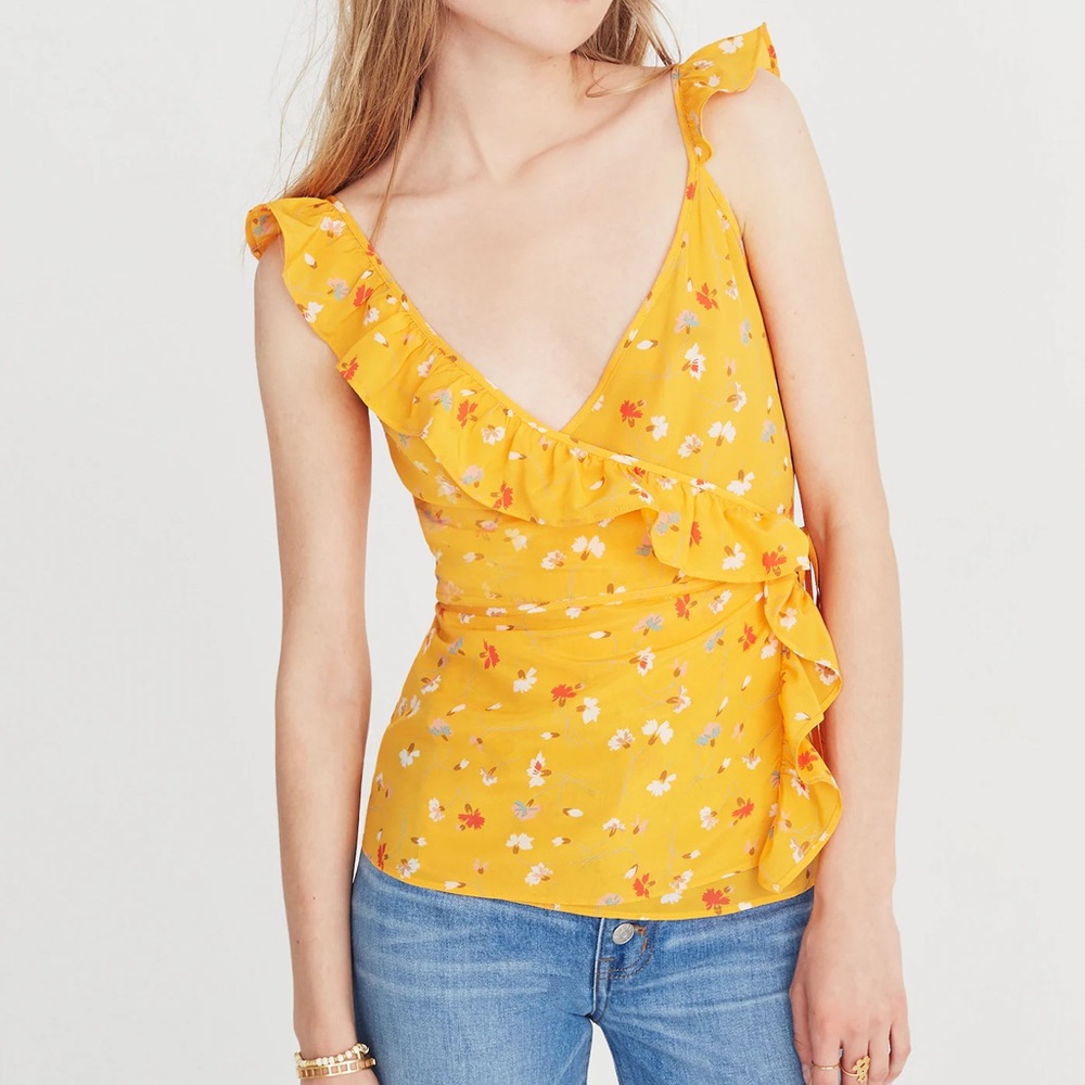 Madewell Yellow Sleeveless Wrap Camisole